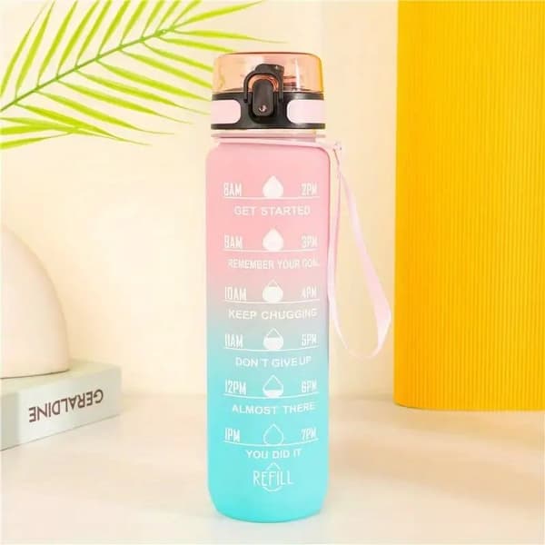 Vattenflaska, mätkopp 1L OMBRE Rosa med mint BD14