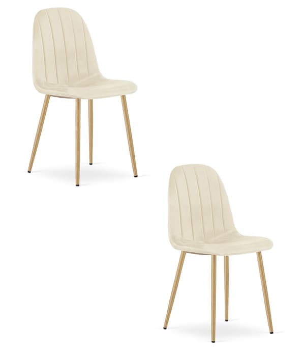 PADVA stol - lys beige fløjl / ben i egetræ x 2