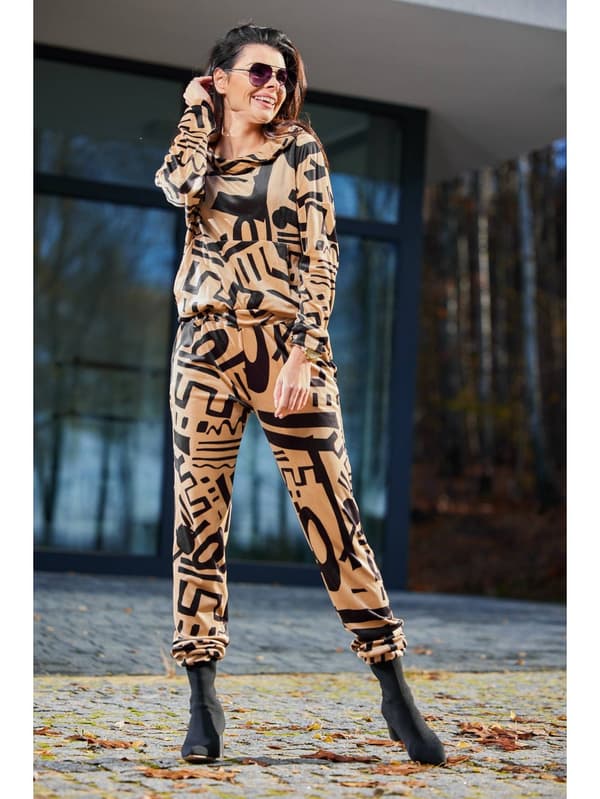 Fløjlsbukser, beige med sort print M