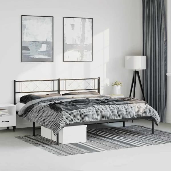 vidaXL metalsengestel med hovedgærde sort 193x203 cm