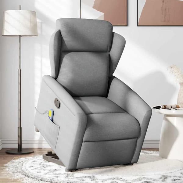 vidaXL Lyftbar massagefåtölj ljusgrå tyg