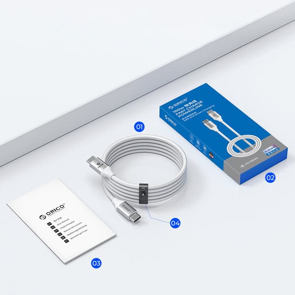 CDX 100W 5A strömförsörjningskabel USB-C 1m - Vit