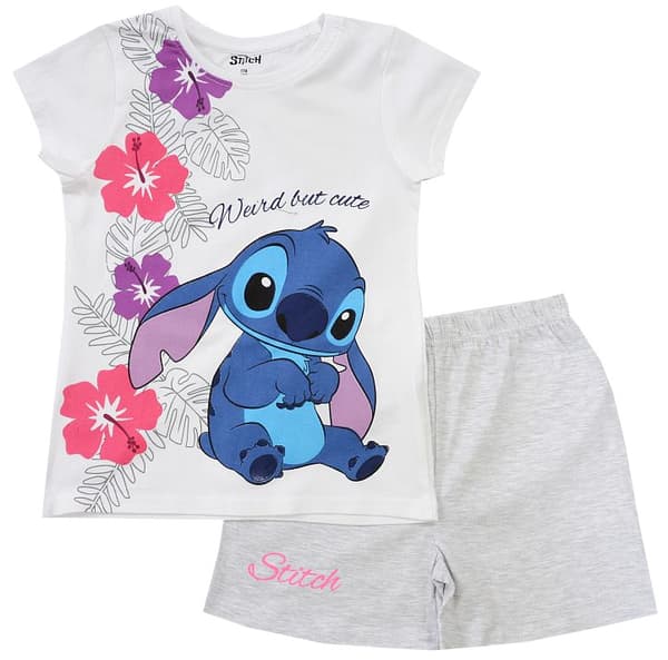 Stitch pigepyjamas kortærmede shorts hvid grå 92