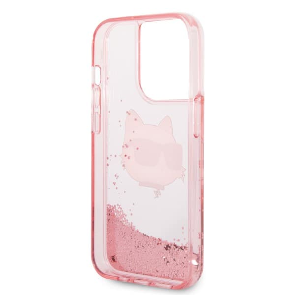 Karl Lagerfeld Glitter Choupette Head-cover til iPhone 14 Pro, lyserød