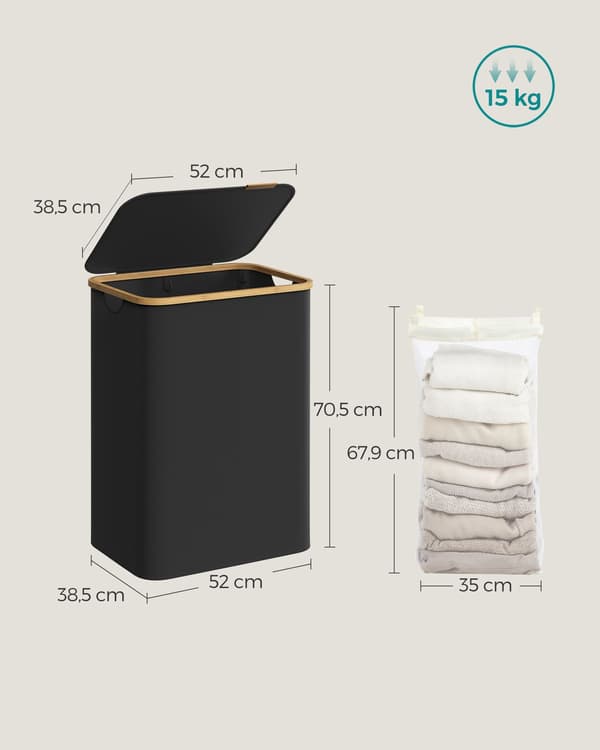Sort vasketøjskurv med 2 rum
