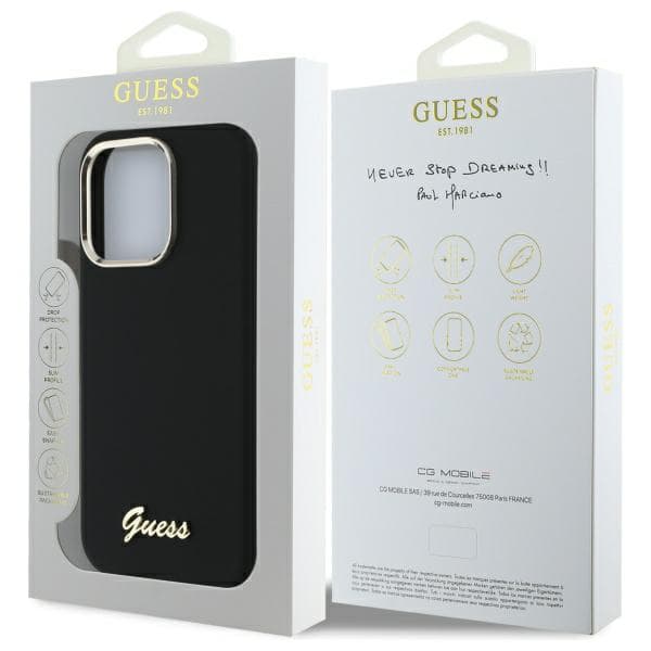 Guess Silikone Metal Logo & Ramme Etui til iPhone 16 Pro Sort