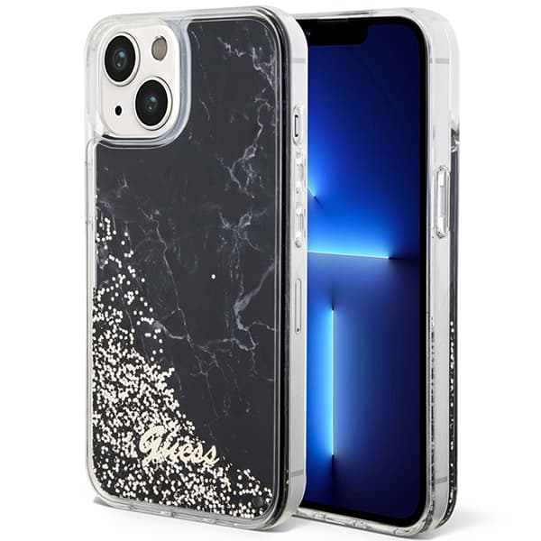 Guess Liquid Glitter Marble cover til iPhone 14, sort