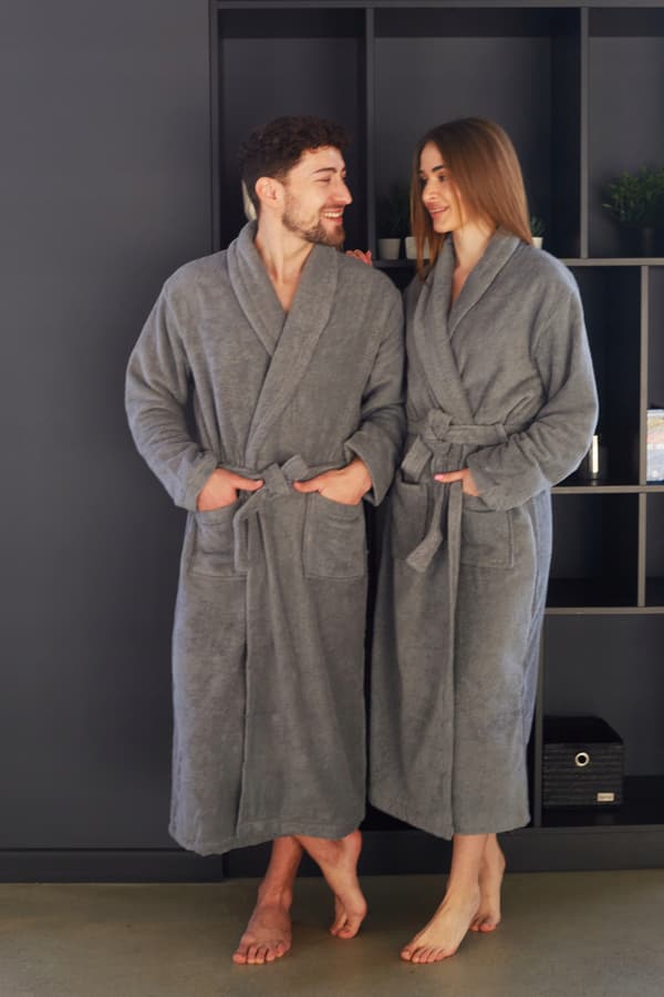Frotté badekåbe grå unisex lommekåbe 100% bomuld blød M
