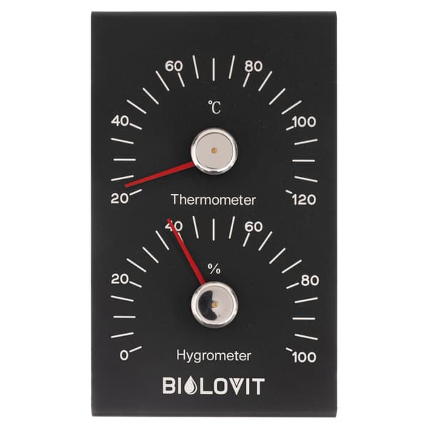 Bilovit svart termometer med hygrometer för bastu