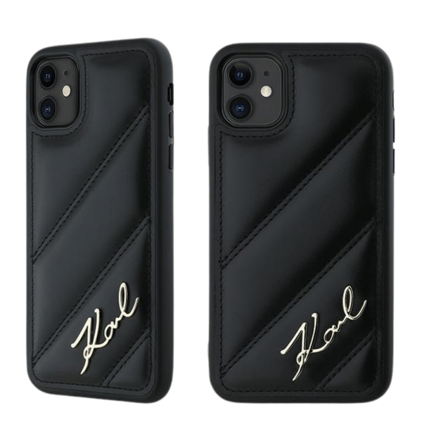 Karl Lagerfeld Diagonal Quilted Script-skal till iPhone 11/Xr, Svart