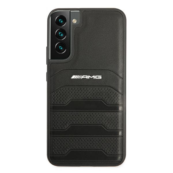 AMG lædercover med prægede linjer og sort logo til Galaxy S22+, sort