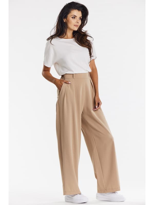 Eleganta vida byxor i tyg, beige M