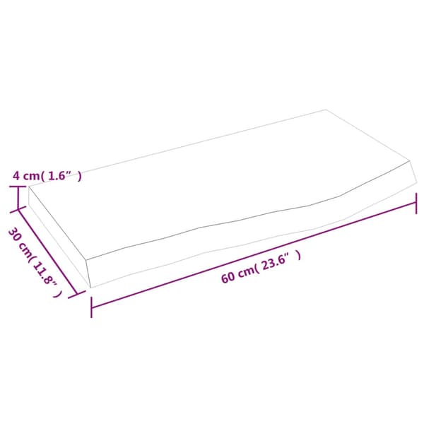 vidaXL hylde, 60x30x(2-4) cm, ubehandlet massivt egetræ
