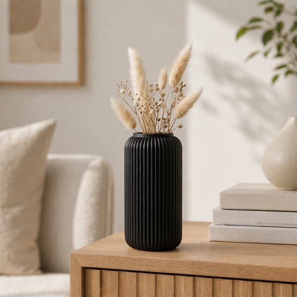 Vase sort slank rillet moderne minimalistisk japandi
