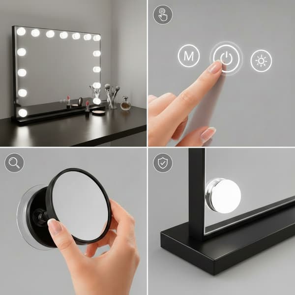 Hollywood-meikkipeili 58x48 LED musta