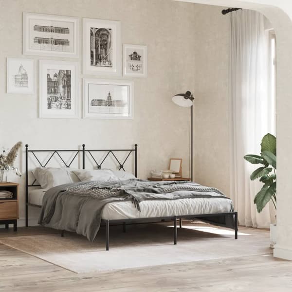 vidaXL metalsengestel med hovedgærde sort 140x190 cm