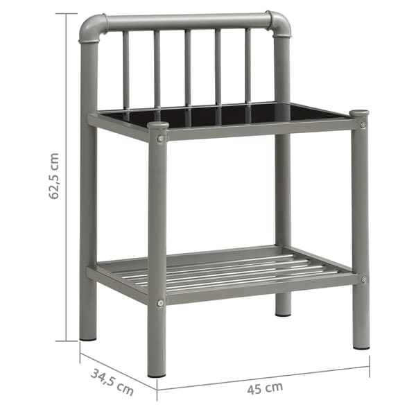vidaXL sengeborde, sæt med 2, grå og sort, metal og glas