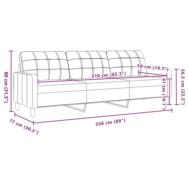 vidaXL 3-sitssoffa ljusgrå 210 cm tygklädsel