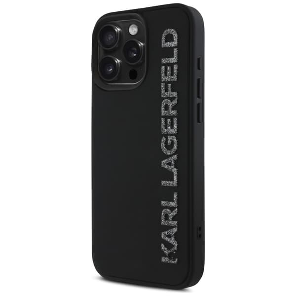 Karl Lagerfeld HC 3D gummi-aflangt glitter-cover til iPhone 16 Pro, sort
