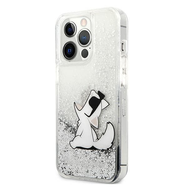 Karl Lagerfeld Liquid Glitter Choupette-etui til iPhone 13 Pro Max, sølv
