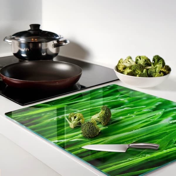 Dekorativ glastavle med grafik til servering af snacks, græs, 60x52 cm