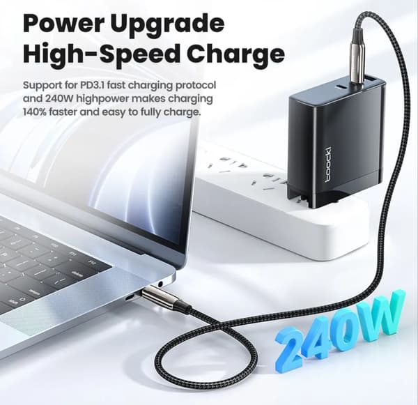 Toocki 240W snabbladdningskabel 2m USB-C/USB-C stark kabel 2 meter