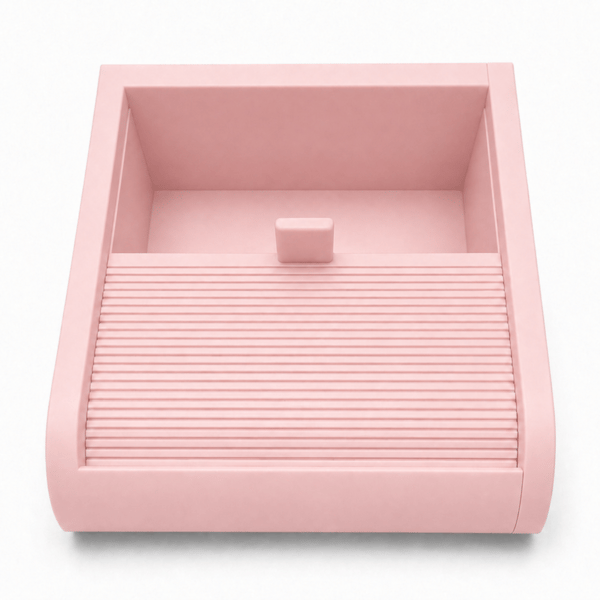 Liten rosa låda med skjutbart lock för småsaker