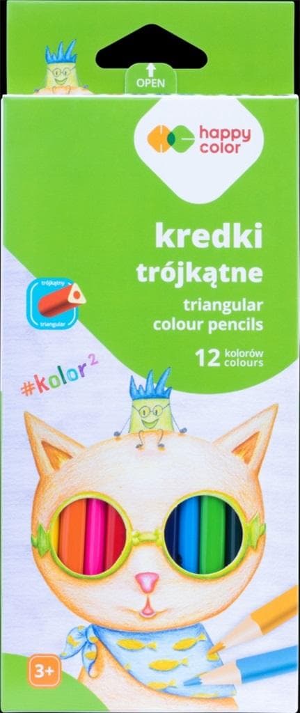Skolkritor i trä, triangulära, 12 färger, 1381