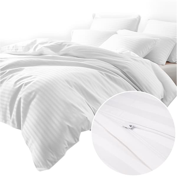 Bäddset 180x200 satin 100% BOMULL vit med klassiska ränder