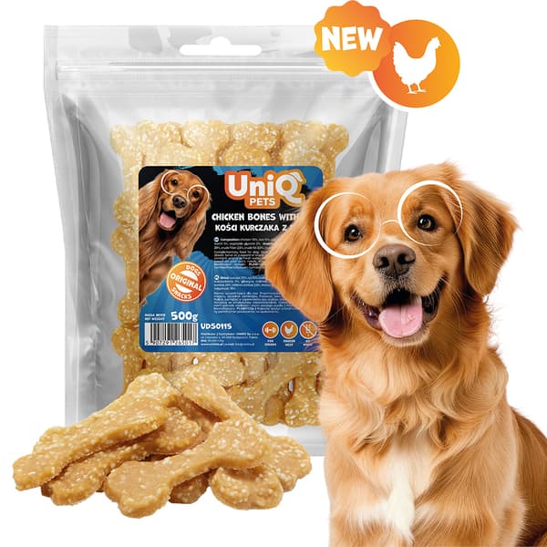 Hundegodbidder Bløde kyllingeterninger med ris UniQ Pets 500g