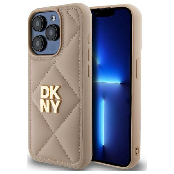 DKNY Quilted Stack Logo iPhone 15 Pro Max -suojakuori, beige