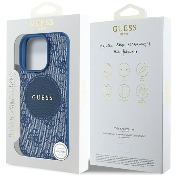 Guess 4G Circle Classic Logo MagSafe-etui til iPhone 16 Pro blå
