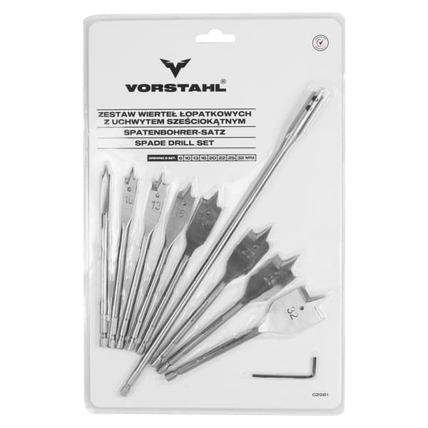 TRÄBORRSET, Platt, 8 st, 6-32 mm, Vorstahl