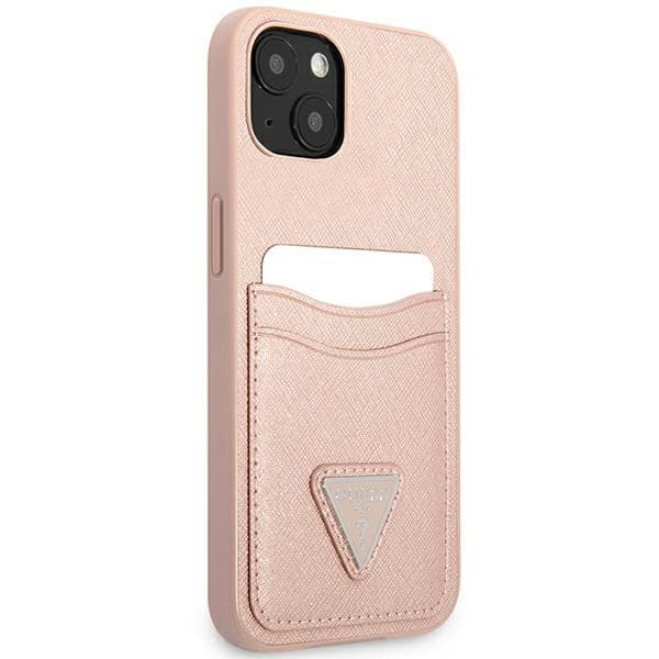 Guess Saffiano Triangle Logo Cardslot-etui til iPhone 13, lyserød