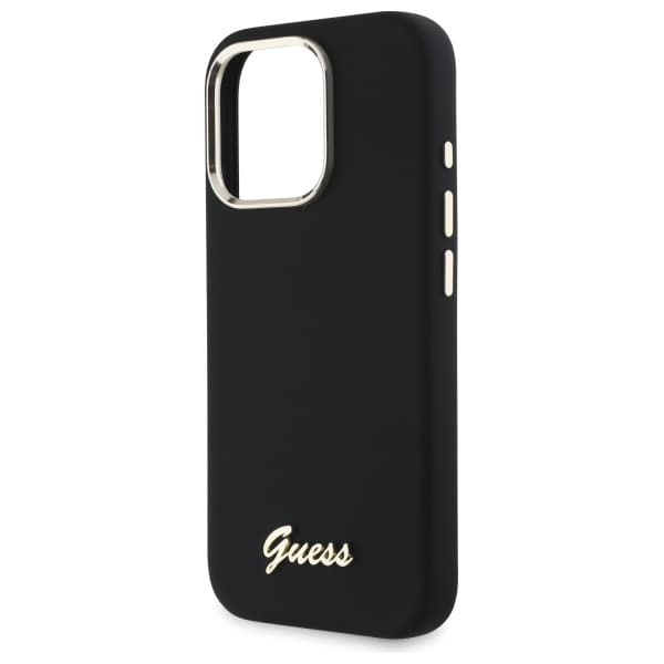 Guess Silikone Metal Logo & Ramme Etui til iPhone 16 Pro Sort