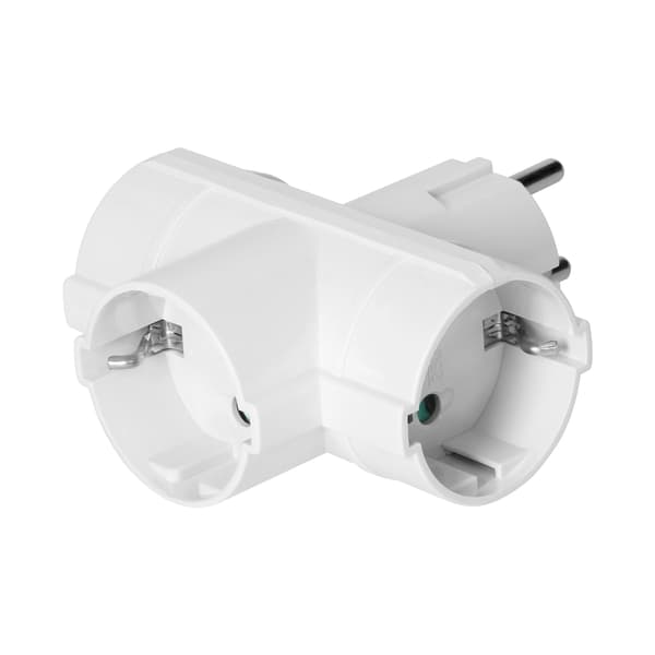 Elektrisk splitter med jordforbindelse 3x Schuko stikkontakt hvid