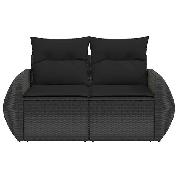 vidaXL Trädgårdssoffa med kuddar, 2-sits, svart, polyrotting