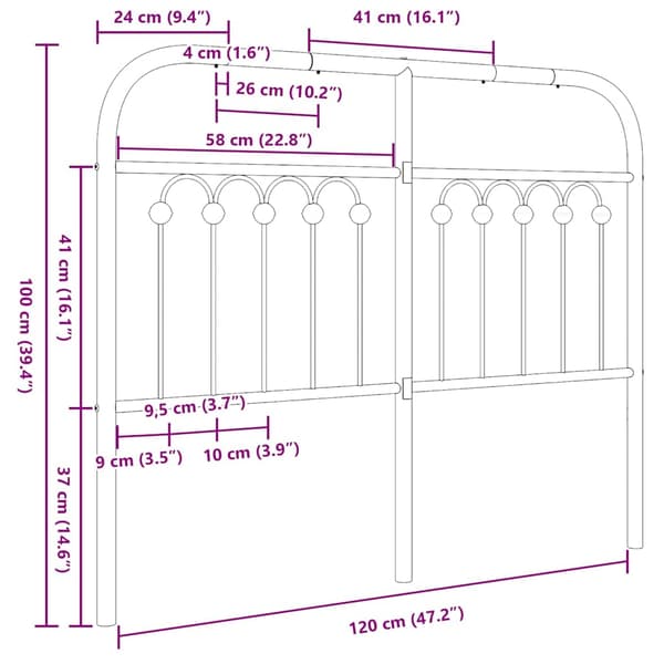 vidaXL metalsengegavl hvid 120 cm