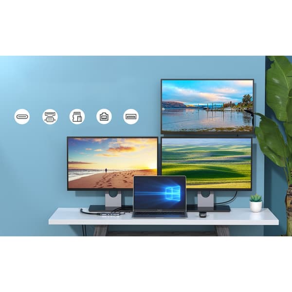 Multifunktionel HUB-adapter med display USB-C USB-A VGA AUX SD TF 12in1 Grå