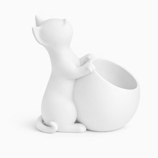 Urtepotte med kat, hvidt låg til dekorative planter