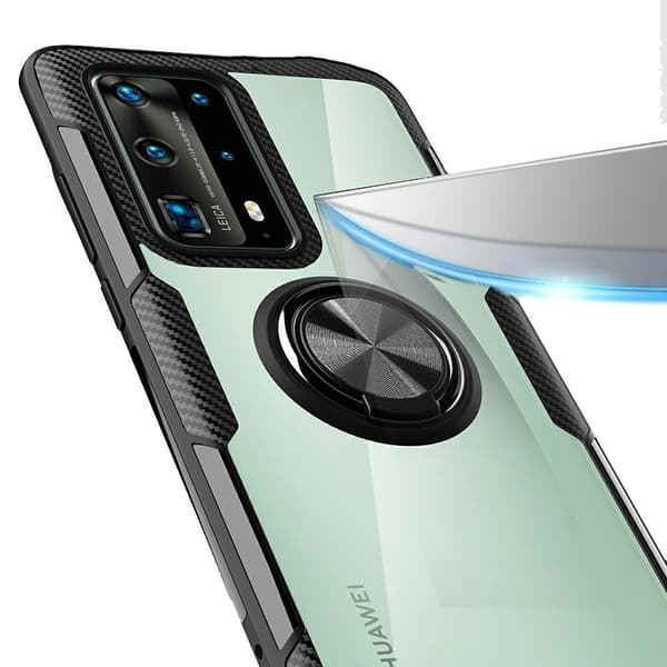 Huawei P40 Pro Gennemsigtig Ring Cover, Sort