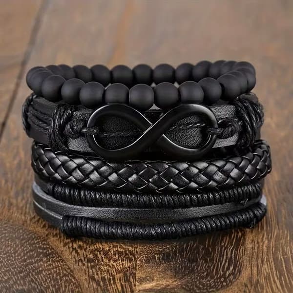 Herrarmband i läder, svart flätat justerbart presentarmband
