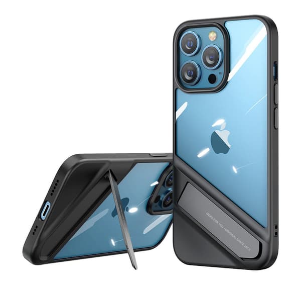 Hårdt cover med gelramme og stativ til iPhone 13 Pro, sort