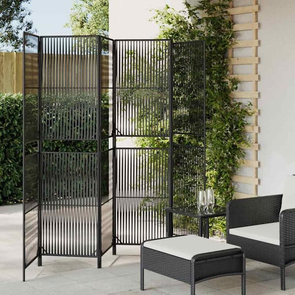 vidaXL 6-panelsskærm, sort, polyrattan
