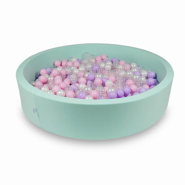 Tør pool 130x30cm mintgrøn med 600 bolde: lyserød, perlemor, transparent, lyng