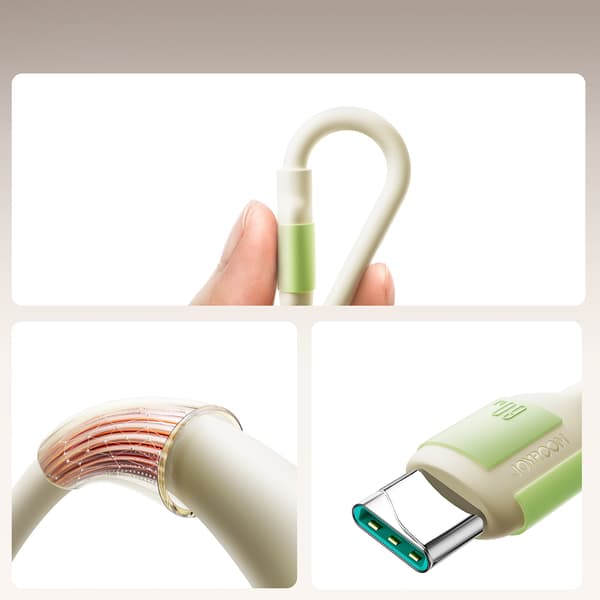 USB-C - USB-C-kabel med fluorescerande spets 60W 1,2m - beige