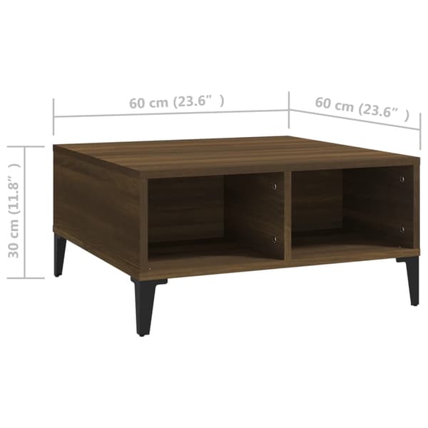 vidaXL sofabord brunt egetræ 60x60x30 cm træbaseret materiale