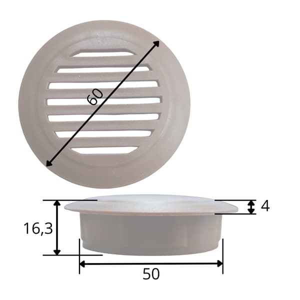 Ventilationsåbning til møbelskab, diameter 50, grå, 10 stk.