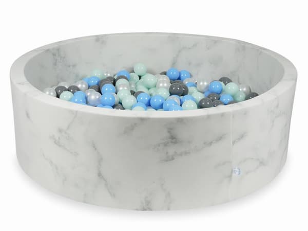 Tør pool 130x40 marmor med 700 bolde: lys mint, lyseblå, grå, perlemor