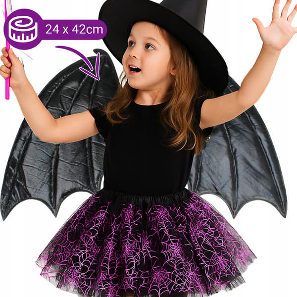 Helloween Set Häxa Fladdermuskostym + Hatt + Vingar + Trollstav H32